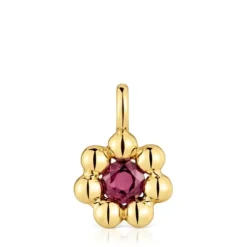 Pendentif fleur en argent plaqué or 18 ct et rhodolite petit Sugar Party