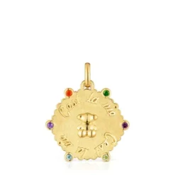 Pingente médio de urso banhado a ouro de 18 K sobre prata e pedras preciosas Sugar Party