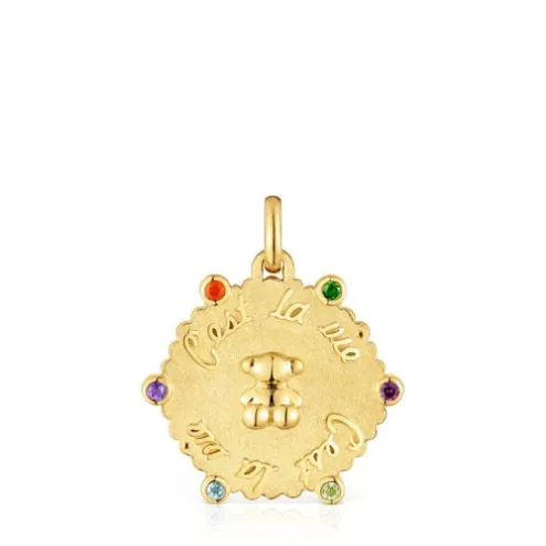 Pingente médio de urso banhado a ouro de 18 K sobre prata e pedras preciosas Sugar Party