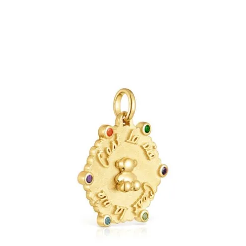 Pingente médio de urso banhado a ouro de 18 K sobre prata e pedras preciosas Sugar Party