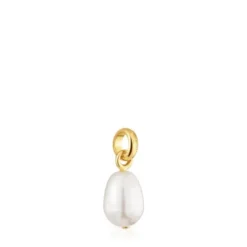Pingente pequeno banhado a ouro 18 K sobre prata e pérola cultivada Hold Oval