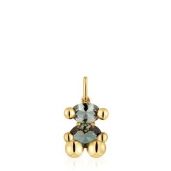 Pingente pequeno motivo urso banhado a ouro de 18 K sobre prata e espinélio verde criado em laboratório Color Bear LGG