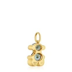 Pingente pequeno motivo urso banhado a ouro de 18 K sobre prata e espinélio verde criado em laboratório Color Bear LGG