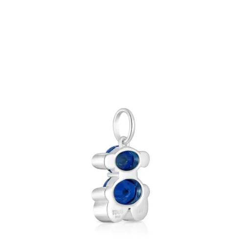 Pingente pequeno motivo urso em prata e safira azul criada em laboratório Color Bear LGG