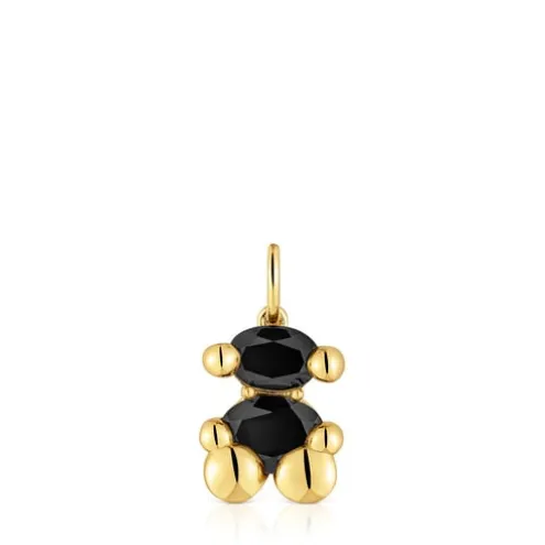 Pingente pequeno motivo urso banhado a ouro de 18 K sobre prata e ónix Color Bear