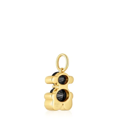 Pingente pequeno motivo urso banhado a ouro de 18 K sobre prata e ónix Color Bear
