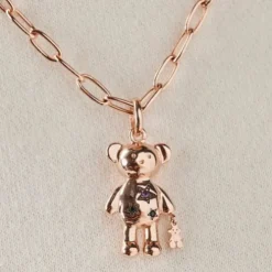 Pingente Teddy Bear Stars em Prata vermeil rosa e Pedras preciosas