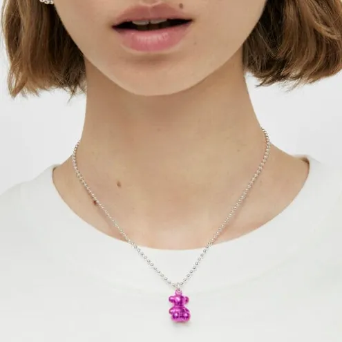 Pingente urso em aço em cor rosa Bold Bear