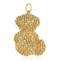 Pingente urso grande texturizado banhado a ouro de 18 K sobre prata Bold Bear