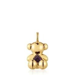 Pingente urso médio banhado a ouro de 18 K sobre prata e ametista Bold Bear