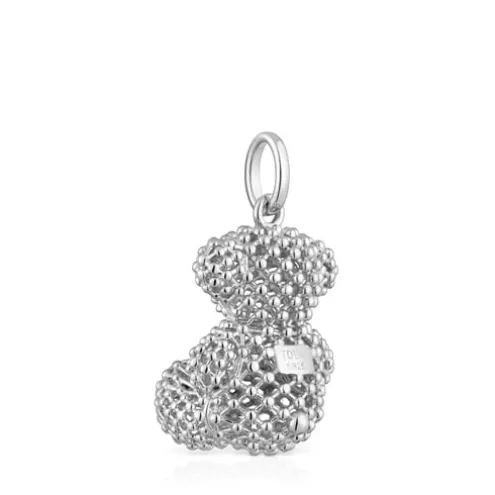 Pingente urso médio texturizado em prata 22 mm Bold Bear