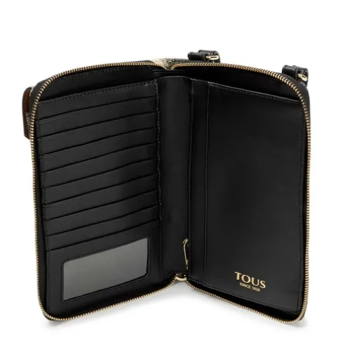 Porta-telemóvel para pendurar com carteira Kaos Icon preto e bege