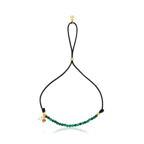 Pulseira Camille em nylon preto com malaquites