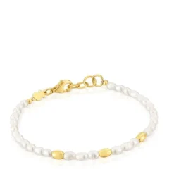 Pulseira com pérolas cultivadas e banhada a ouro de 18 K sobre prata Gloss