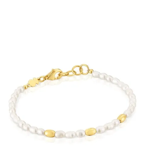Pulseira com pérolas cultivadas e banhada a ouro de 18 K sobre prata Gloss