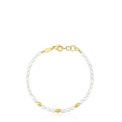 Pulseira com pérolas cultivadas e banhada a ouro de 18 K sobre prata Gloss
