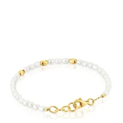 Pulseira com pérolas cultivadas e banhada a ouro de 18 K sobre prata Gloss