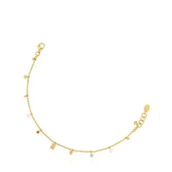 Pulseira corrente banhada a ouro de 18 K sobre prata, pérolas cultivadas e pedras preciosas TOUS Grain