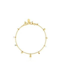 Pulseira corrente banhada a ouro de 18 K sobre prata, pérolas cultivadas e pedras preciosas TOUS Grain