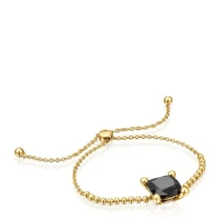 Pulseira corrente com detalhes banhada a ouro de 18 K sobre prata e ónix Color Black