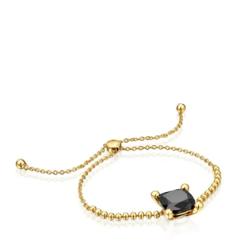 Pulseira corrente com detalhes banhada a ouro de 18 K sobre prata e ónix Color Black