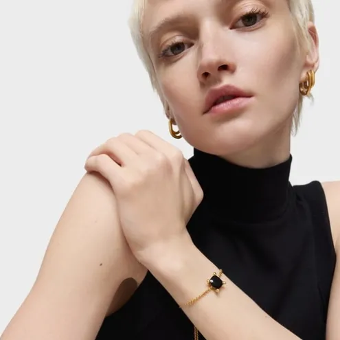 Pulseira corrente com detalhes banhada a ouro de 18 K sobre prata e ónix Color Black