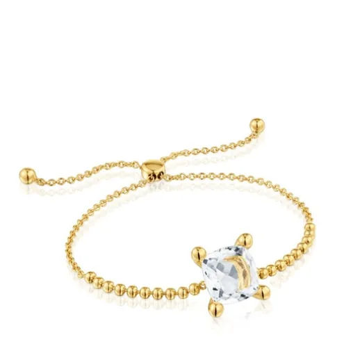 Pulseira corrente com detalhes banhada a ouro de 18 K sobre prata e quartzo de cristal de rocha Color White