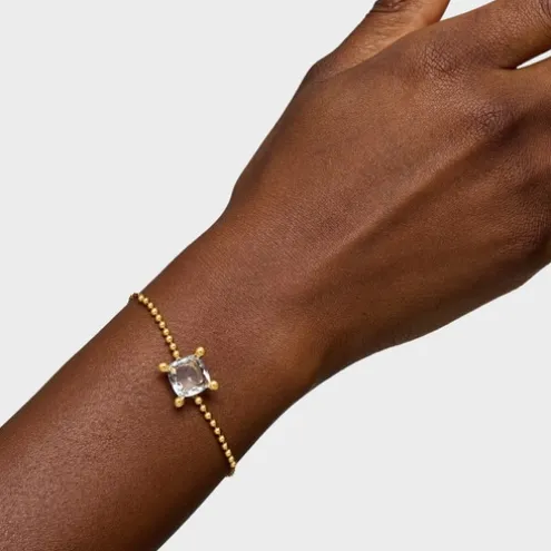 Pulseira corrente com detalhes banhada a ouro de 18 K sobre prata e quartzo de cristal de rocha Color White