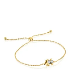 Pulseira corrente motivo urso banhada a ouro de 18 K sobre prata e espinélio verde criado em laboratório 8 mm Color Bear LGG