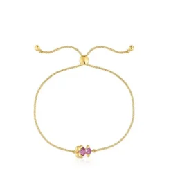 Pulseira corrente motivo urso banhada a ouro de 18 K sobre prata e safira lilás criada em laboratório 8 mm Color Bear LGG