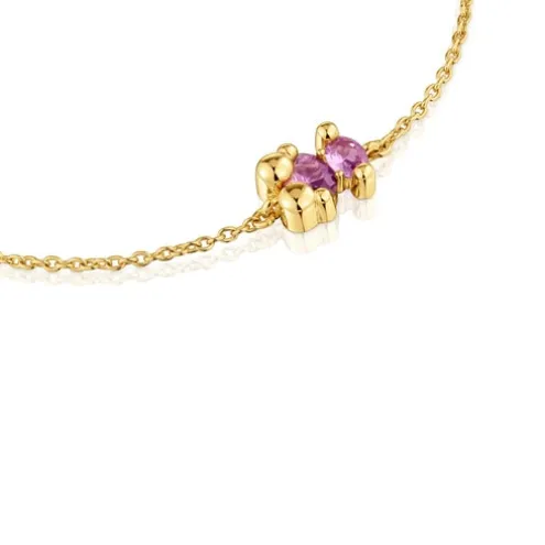 Pulseira corrente motivo urso banhada a ouro de 18 K sobre prata e safira lilás criada em laboratório 8 mm Color Bear LGG