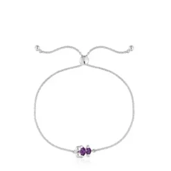 Pulseira corrente motivo urso em prata e safira lilás criada em laboratório Color Bear LGG