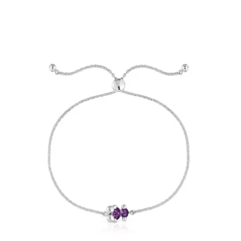 Pulseira corrente motivo urso em prata e safira lilás criada em laboratório Color Bear LGG