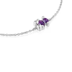 Pulseira corrente motivo urso em prata e safira lilás criada em laboratório Color Bear LGG