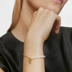 Pulseira corrente urso banhada a ouro sobre prata, pérolas cultivadas e perídoto Bold Bear