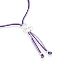 Pulseira de cordão lilás e malva com urso em prata Bold Bear