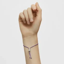 Pulseira de cordão lilás e malva com urso em prata Bold Bear