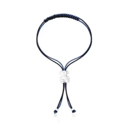 Pulseira de cordão preto e azul-marinho com urso em prata Bold Bear