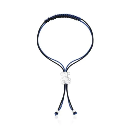 Pulseira de cordão preto e azul-marinho com urso em prata Bold Bear