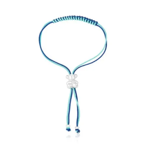 Pulseira de cordão turquesa e azul-marinho com urso em prata Bold Bear