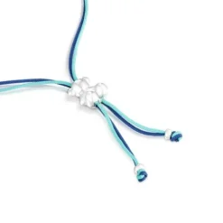 Pulseira de cordão turquesa e azul-marinho com urso em prata Bold Bear