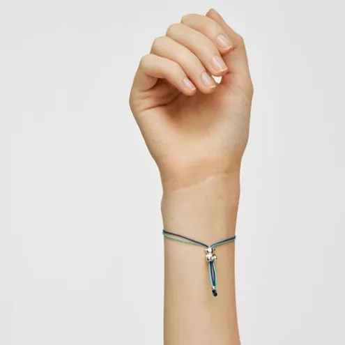Pulseira de cordão turquesa e azul-marinho com urso em prata Bold Bear