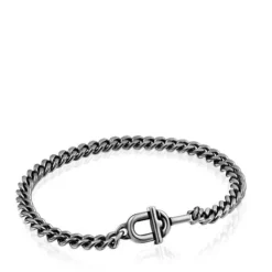 Pulseira de corrente barbada em prata dark silver 19 cm TOUS MANIFESTO