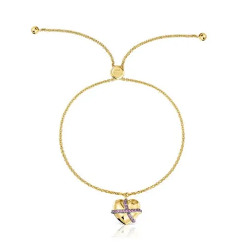 Pulseira de corrente coração com banho de ouro de 18 K sobre prata e rodolita Lligat