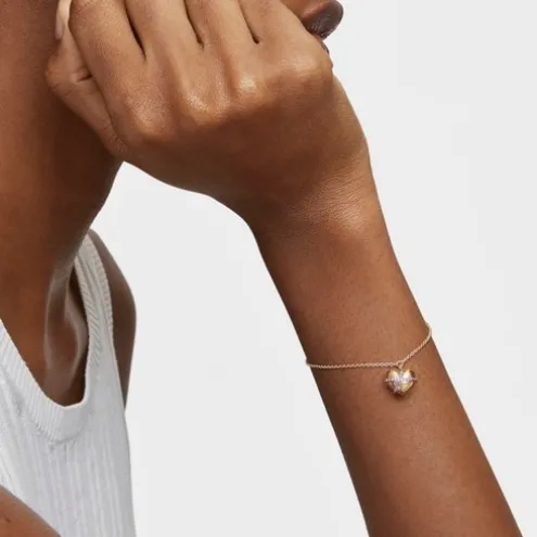 Pulseira de corrente coração com banho de ouro de 18 K sobre prata e rodolita Lligat