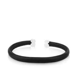 Pulseira de couro preto e prata Sweet Dolls