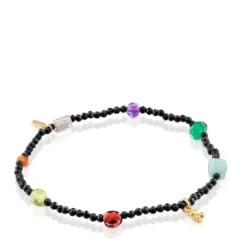 Pulseira elástica banhada a ouro 18 K sobre prata, ónix e pedras preciosas Bold Bear