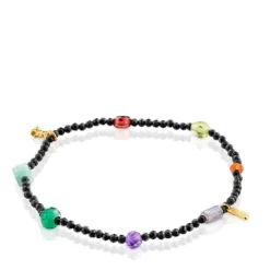 Pulseira elástica banhada a ouro 18 K sobre prata, ónix e pedras preciosas Bold Bear