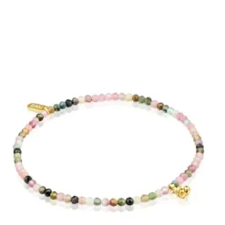 Pulseira elástica banhada a ouro de 18 K sobre prata e turmalinas Bold Bear