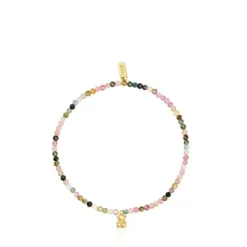 Pulseira elástica banhada a ouro de 18 K sobre prata e turmalinas Bold Bear